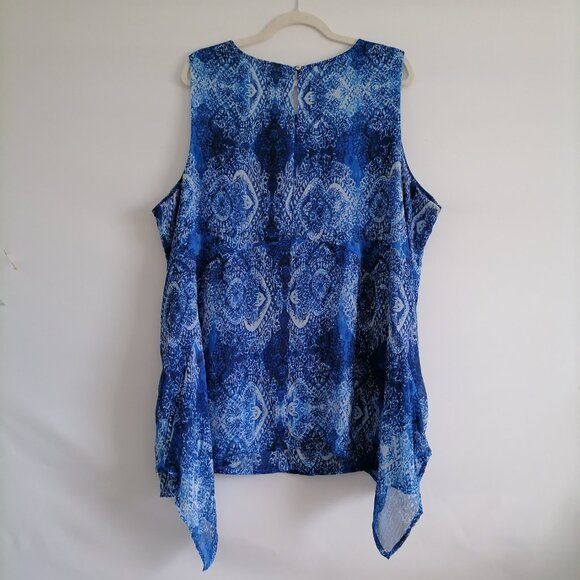 Fever Womens Blue Asymmetric Sheer Chiffon Sleeveless Tunic Top Plus Size 3X - Picture 4 of 7